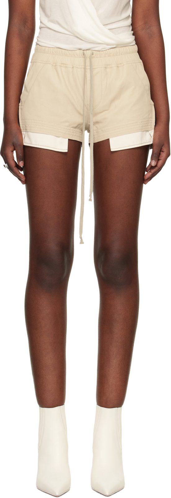 Beige Fog Boxer Leather Shorts 261232F088003