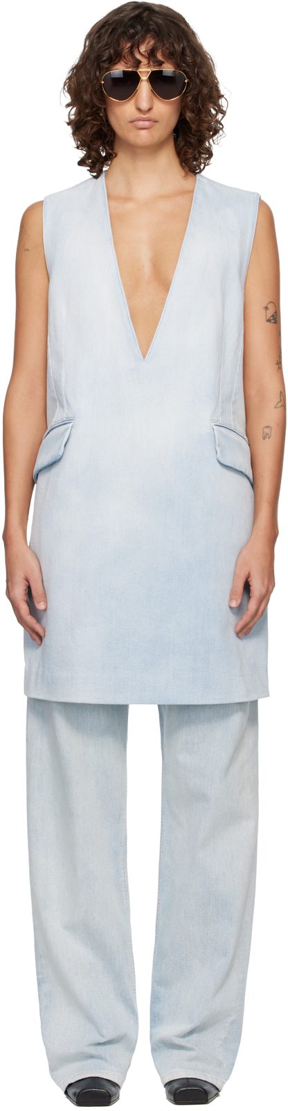 Blue Flap Pocket Denim Minidress 261188F052001