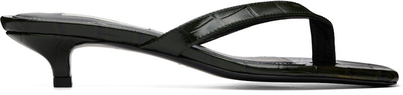 TOTEME Green CROCO-EM[보스]ED Flip Flop Heeled Sandals 261771F125003