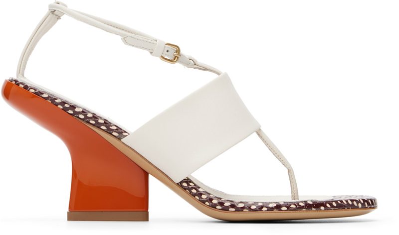 White & Orange Leather Heeled Sandals 261358F125008