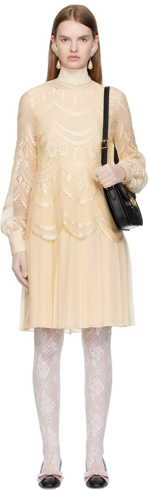 Beige Layered Midi Dress 252476F054000