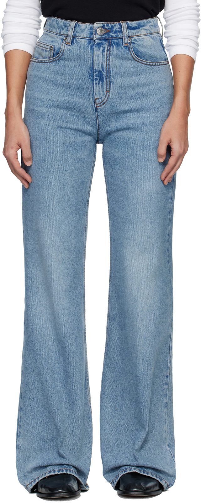 Blue Cotton Flare Fit Jeans 261482F069003