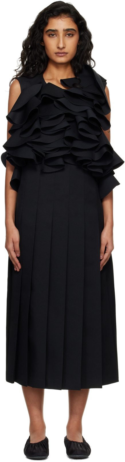Comme des Garcons Black Twill Midi Dress 261245F054007