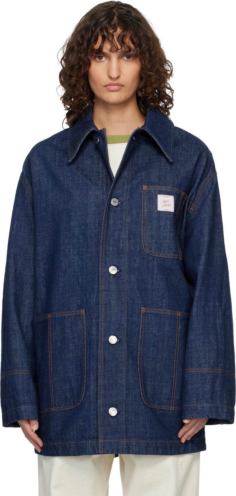 Indigo Cotton [아미 파리] Heritage Label Worker Jacket 261482F060001