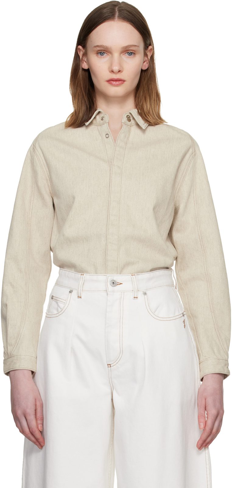 Beige The Amelo de-Nimes Denim Shirt 261553F109000