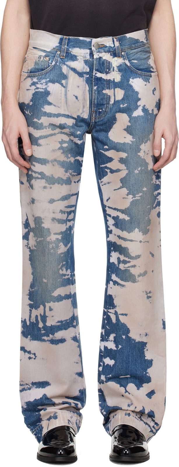 Blue Bleached Straight Flare Jeans 261886M186060