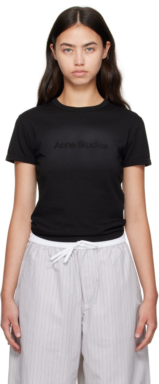 Black Fitted Fit Logo T-shirt 252129F110068