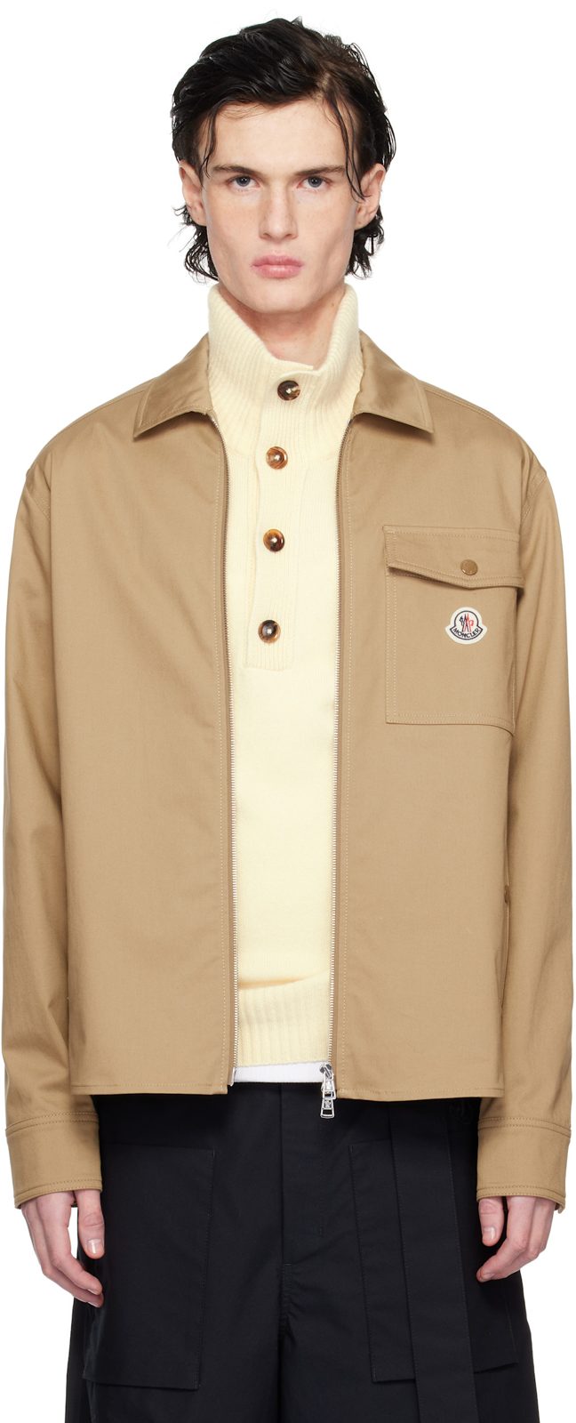 Tan Cotton Gabardine Zip-Up Jacket 251111M180024
