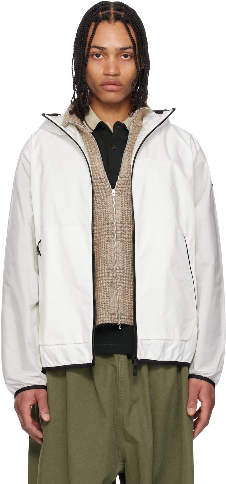 White Grainer Hooded Windbreaker Jacket 251111M180093