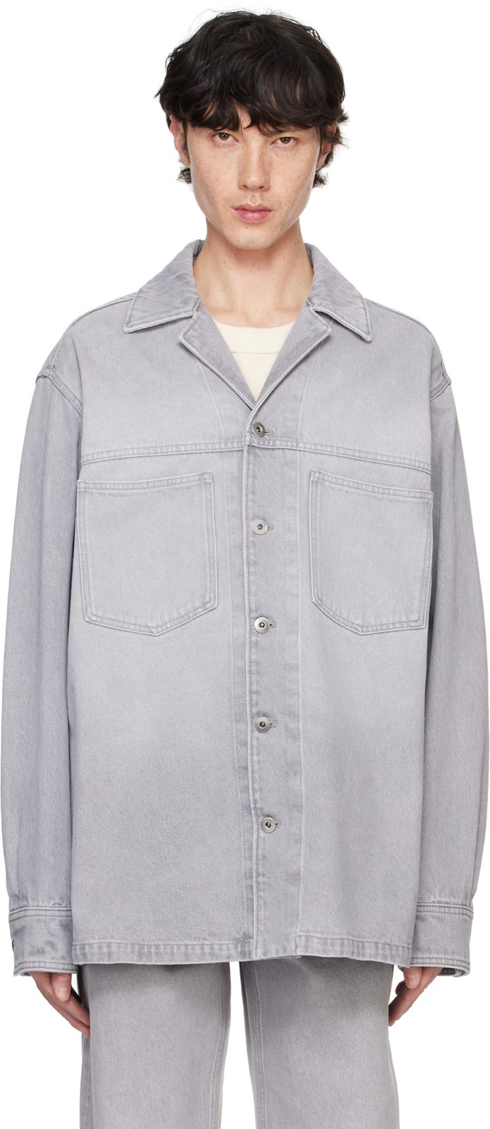 Gray Washed Denim Shirt 242798M177000
