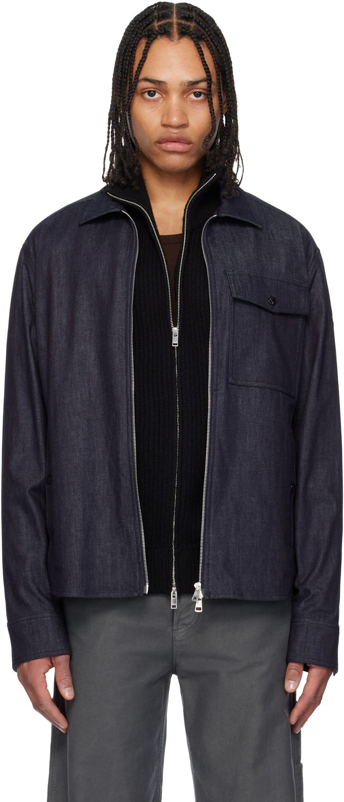 Blue Long Sleeve Zip-Up Denim Jacket 251111M180089