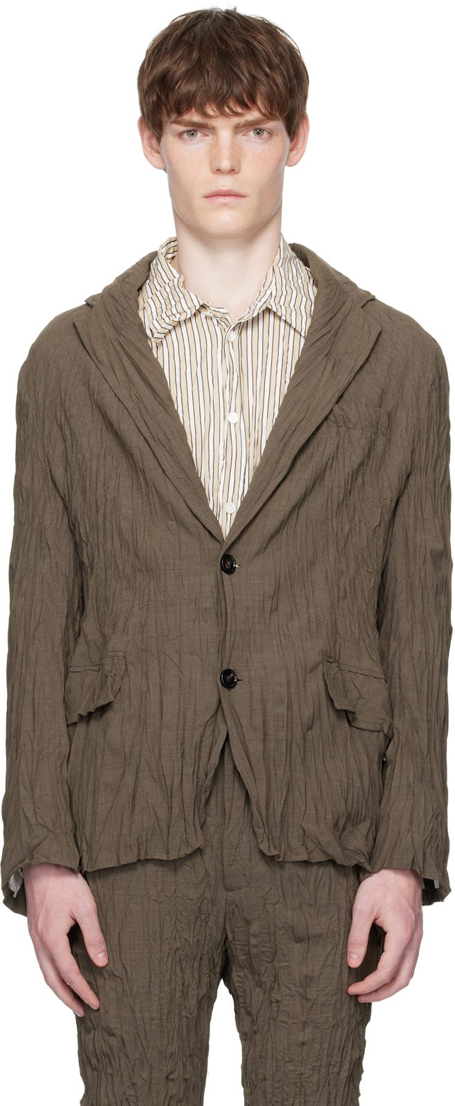 Brown Crushed Wool Blazer 251798M195002