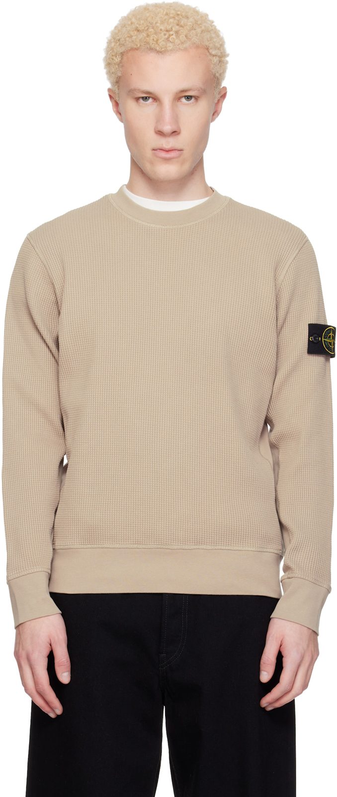 Beige 6100056 Organic Cotton Waffle Fleece Sweatshirt 261828M204000