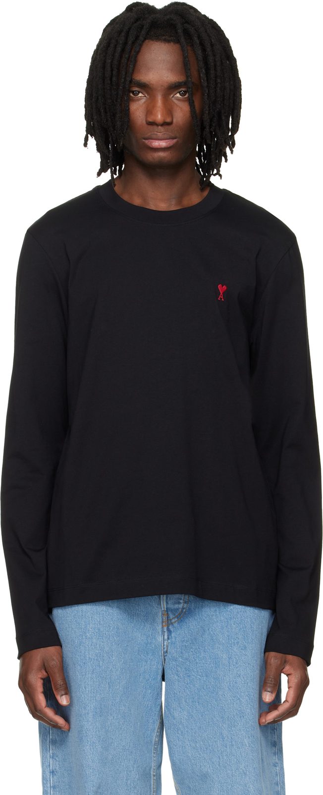 Black Cotton Ami de Coeur Longsleeves T-shirt 261482M213028