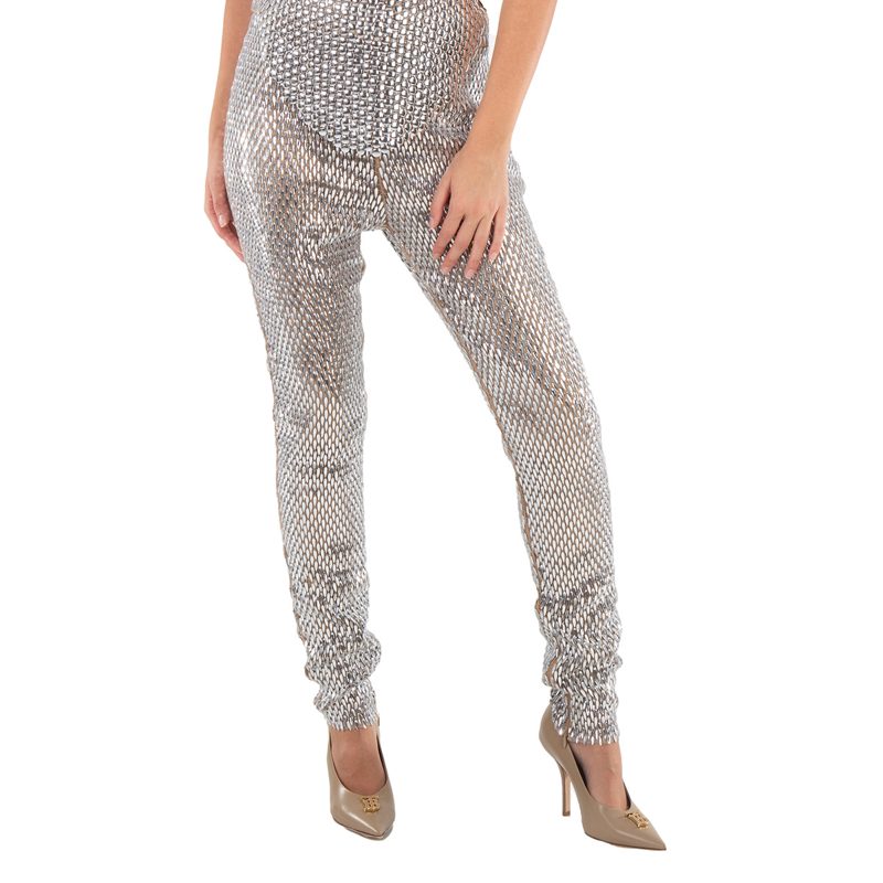 Open Box - Metallic Paillette-Embellished Mesh Leggings