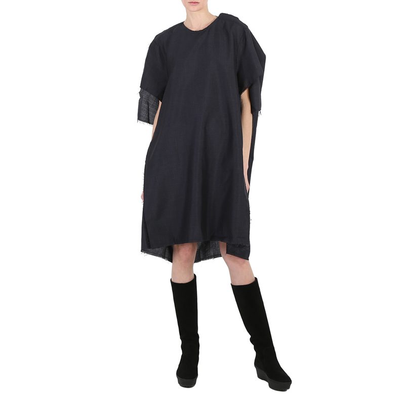 Anthracite Mohair Wool Raw-Cut Oversize Dress