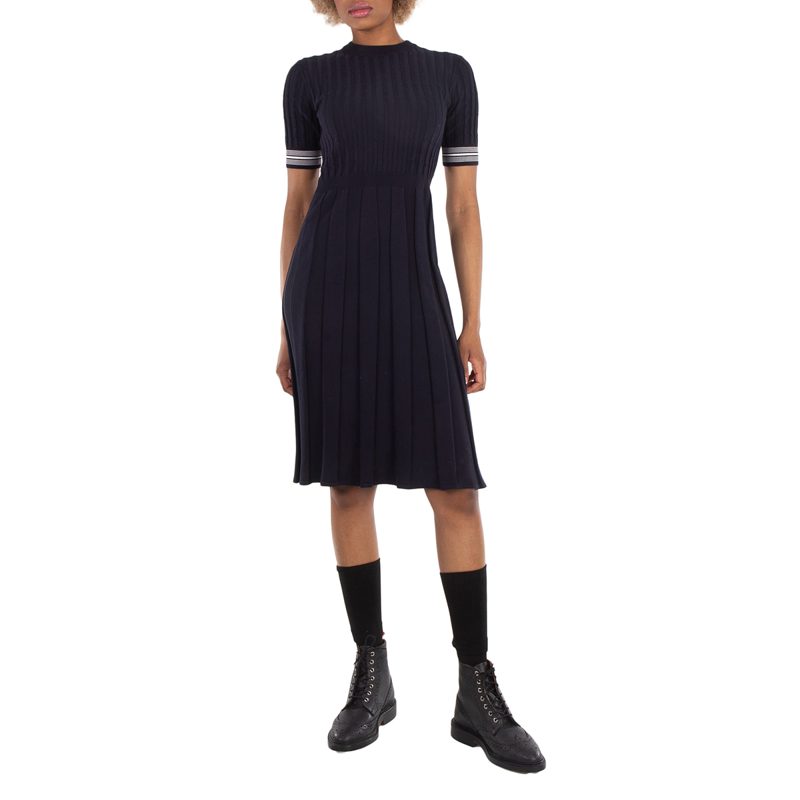 Ladies Cotton Pleated Cricket Striped Cable Dress