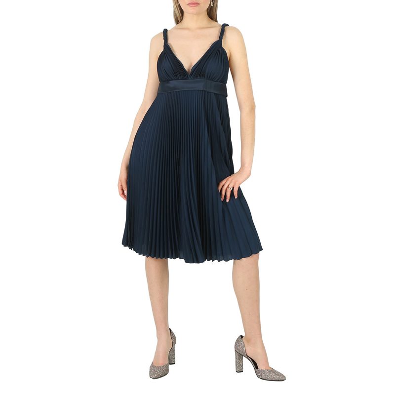 Ladies Ink Blue Empire-Line Pleated Dress