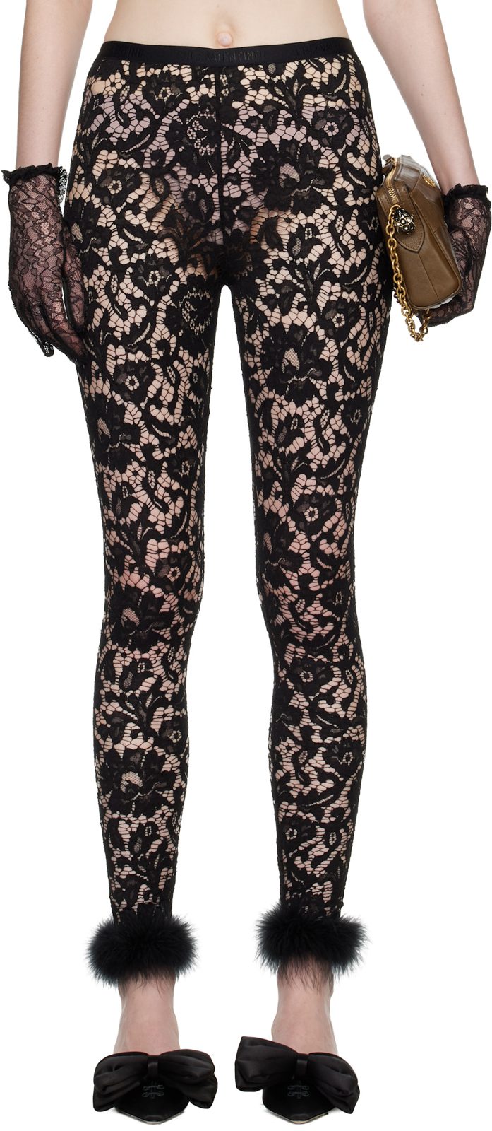 Black Feathers Lace Leggings 261476F085002