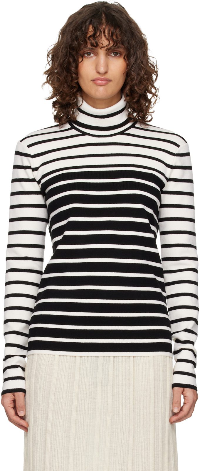 TOTEME White & Black Striped Turtleneck 261771F099007