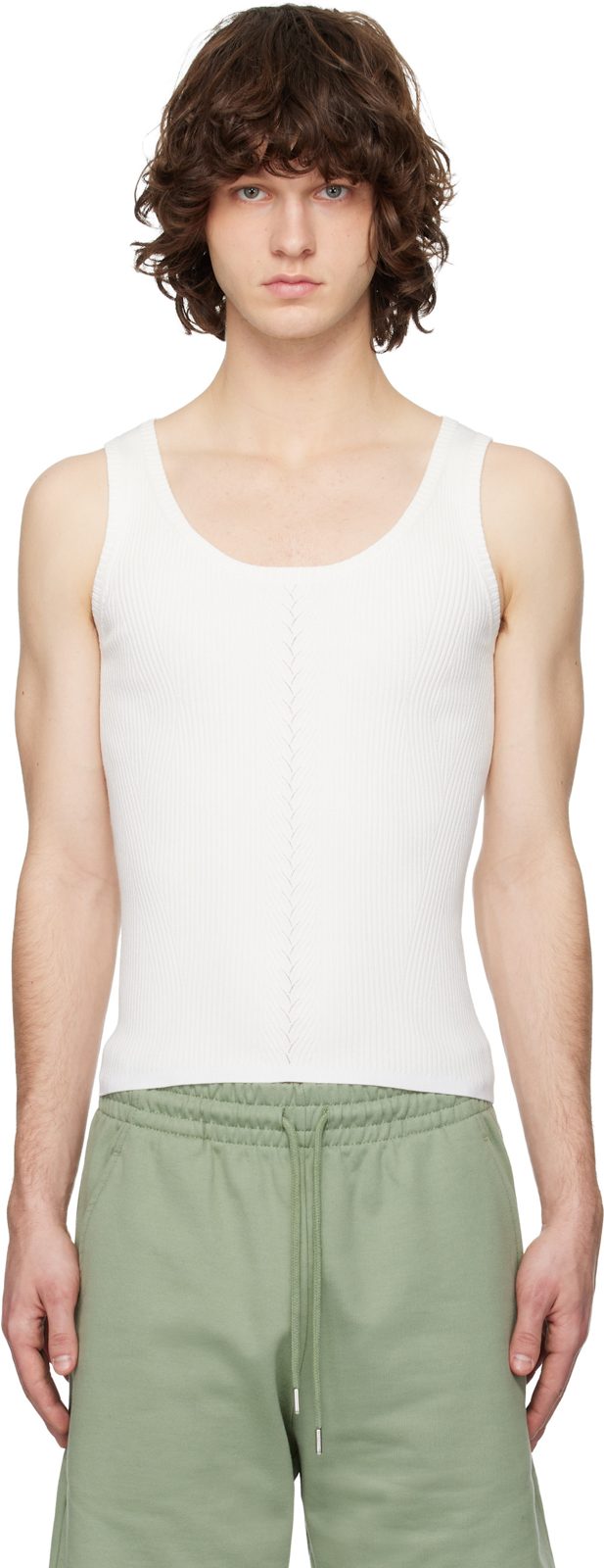White Rib Knit Tank Top 261358M214006