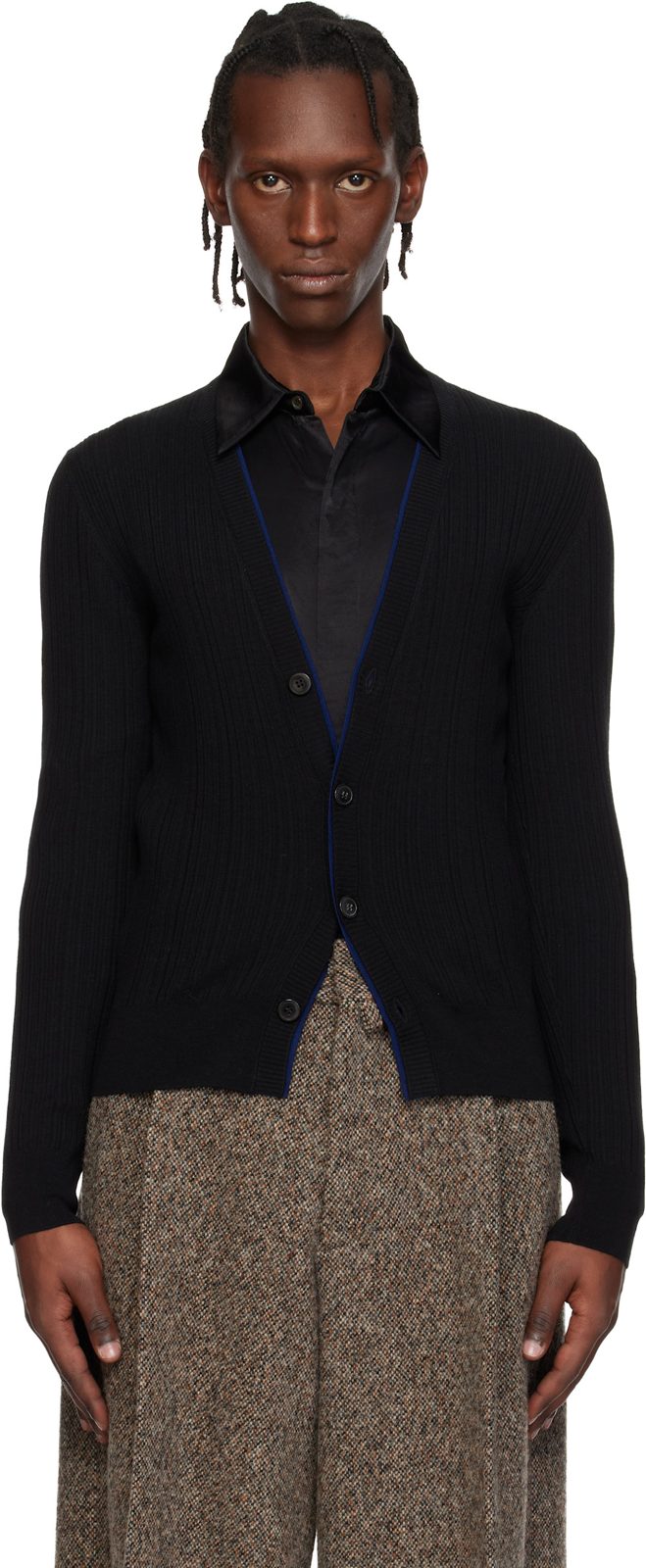 Black Wool Cardigan 261358M200008