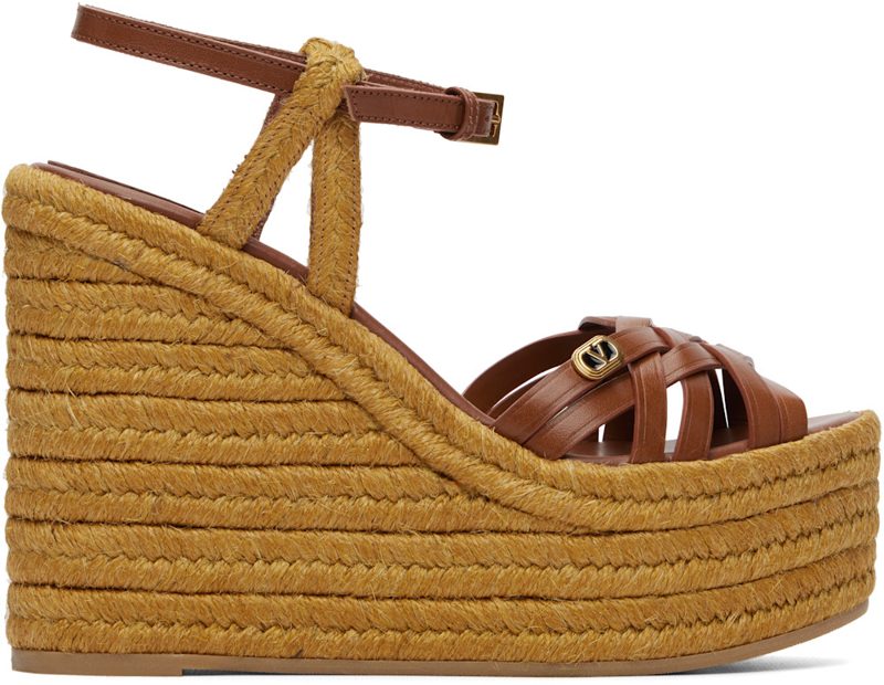 Garavani Brown Wedge Espadrilla Heeled Sandals 261807F125002