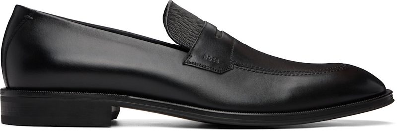 Black Textured-Tongue Leather Loafers 261085M231010