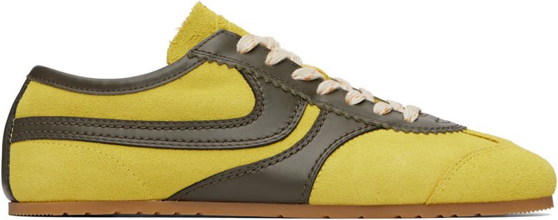 Yellow & Khaki Suede Sneakers 261358M237025