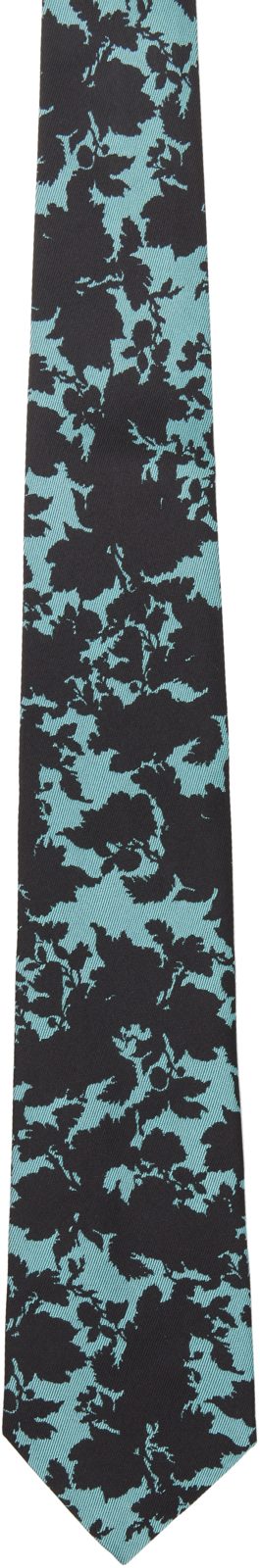 Blue & Black Printed Silk Tie 261358M158004