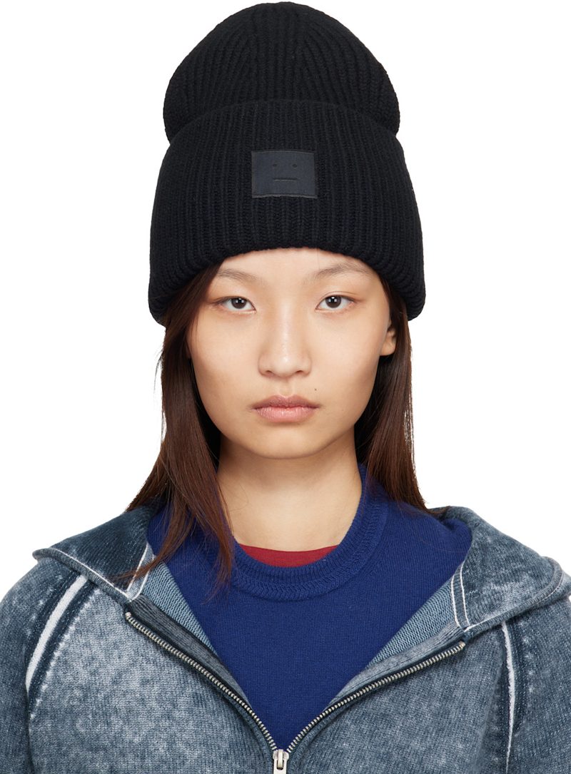 Black Large Face Logo Beanie 261129F014011