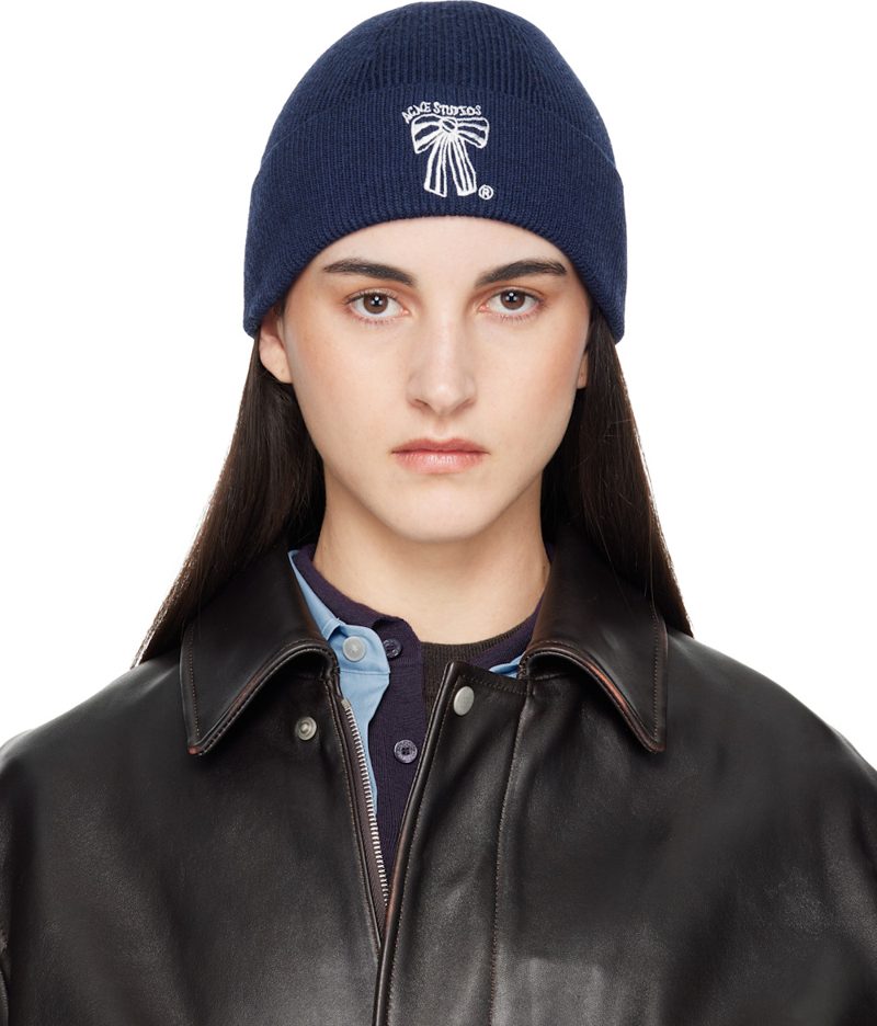 Navy Merino Wool Beanie 261129F014012