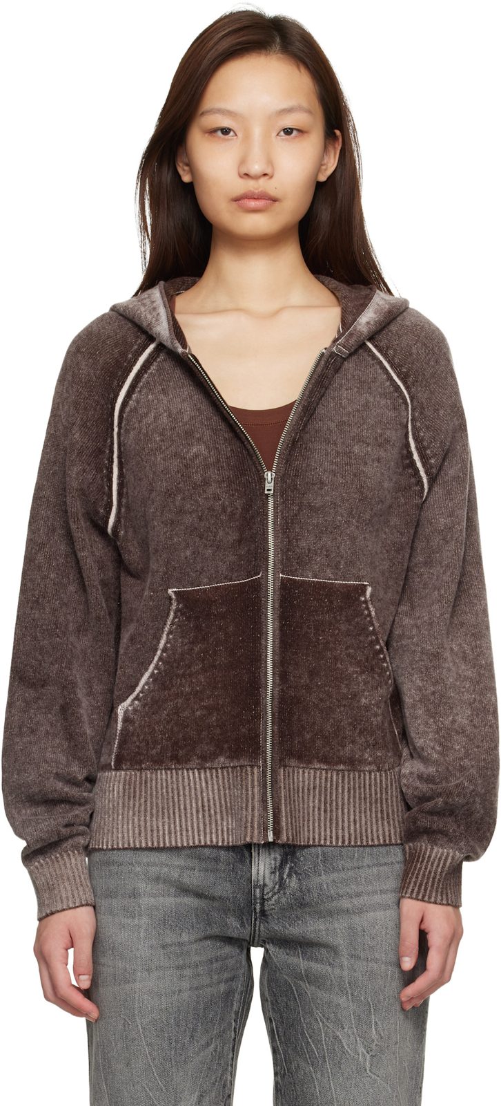 Burgundy Zipper Hoodie 261129F097001