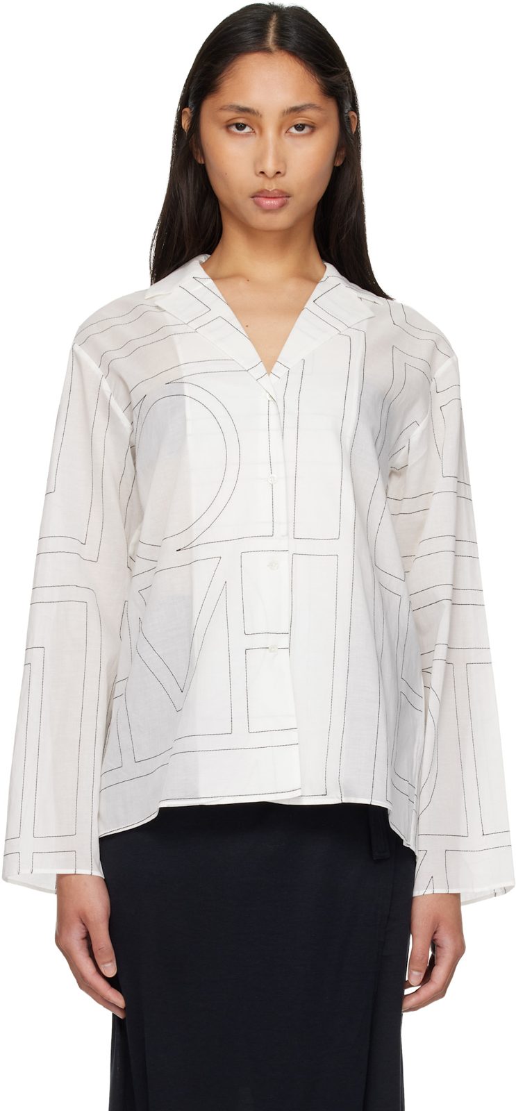 TOTEME White Monogram Cotton-Blend PJ Shirt 261771F109012