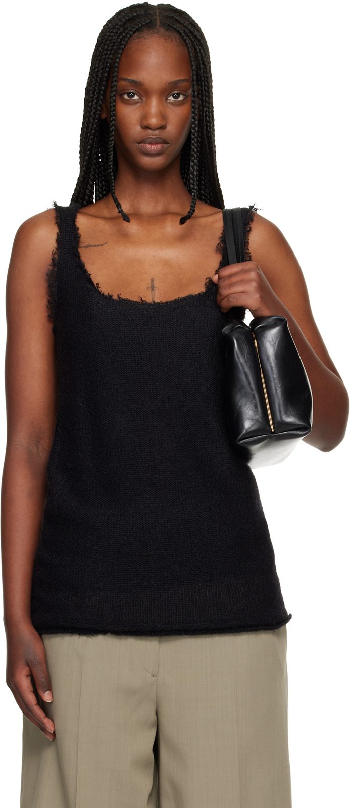 TOTEME Black Mohair Knit Tank Top 261771F111003