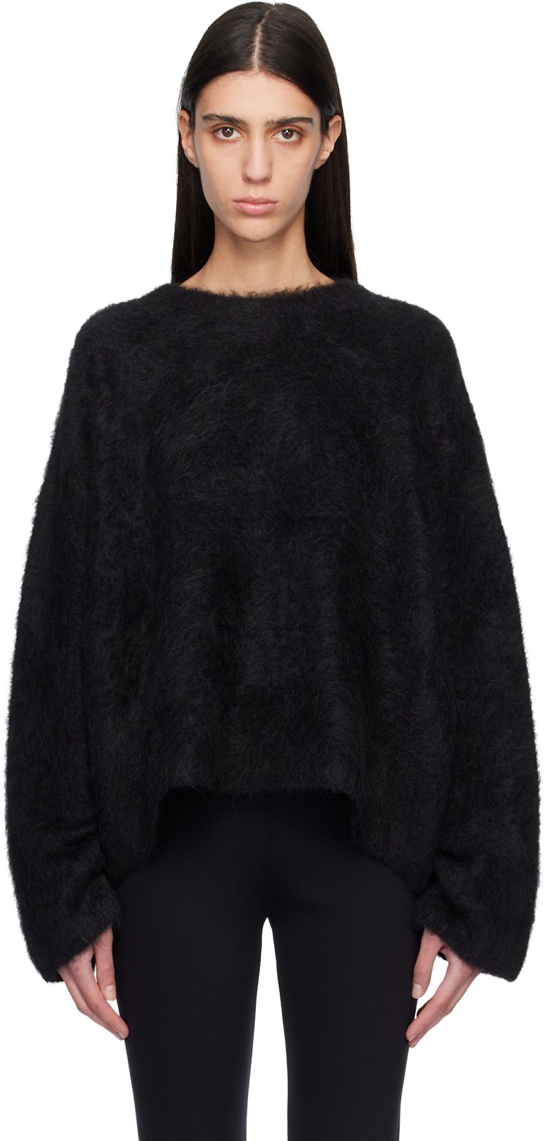 TOTEME Black Boxy Alpaca Knit Sweater 261771F096000