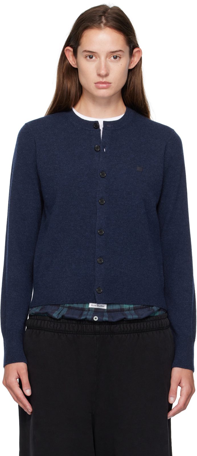 Navy Fitted Yak Wool Cardigan 252129F095011