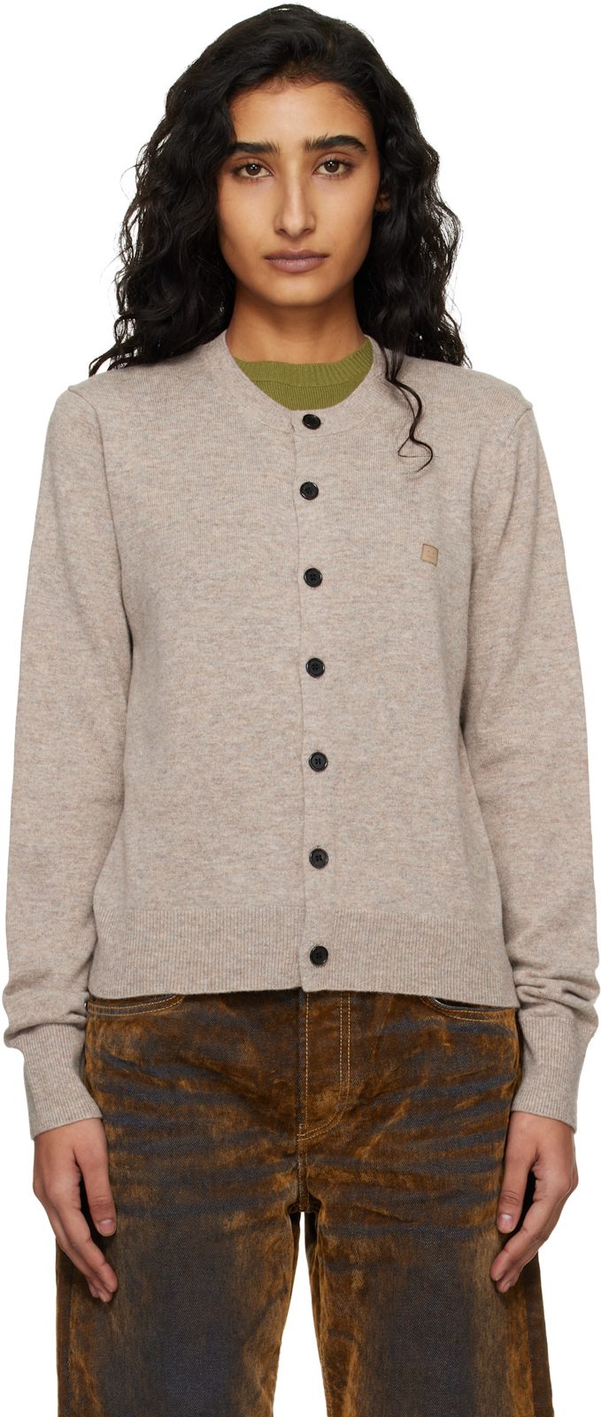 Beige Fitted Yak Wool Cardigan 261129F095009