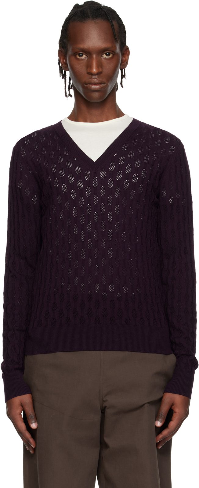 Purple Open-Knit Sweater 261358M206005