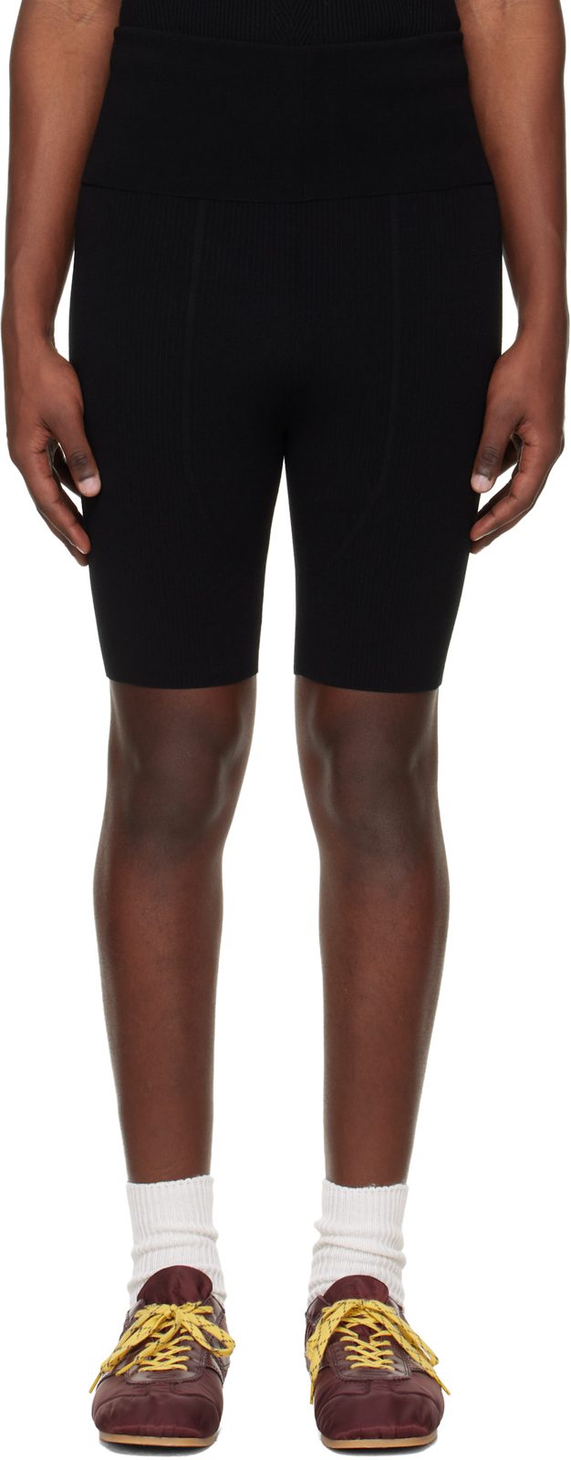 Black Rib Knit Biker Shorts 261358M193000