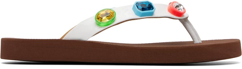 Marni White & Brown Crystal Flip-Flops 261379F124007