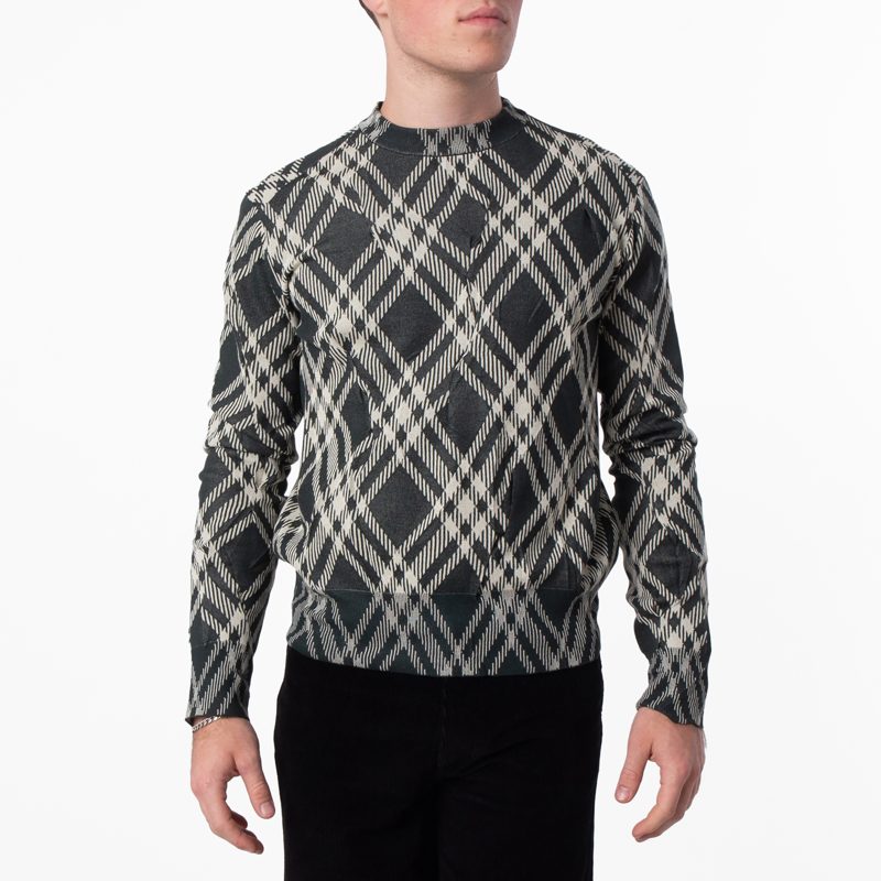 Check Cotton Blend Crinkled Sweater_Ivy Ip Check