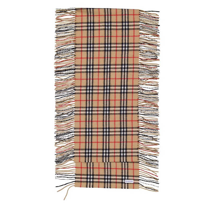 Check Cashmere Fringed Happy Scarf_Archive Beige