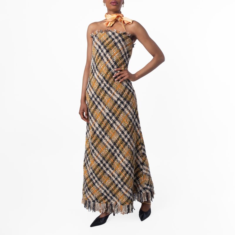 Check Wool Blend Sleeveless Dress_Pasture/Black