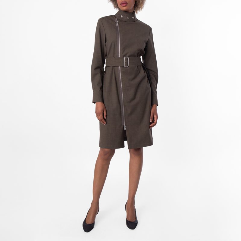 Stretch Wool Belted Zip Dress_Kindle Melange