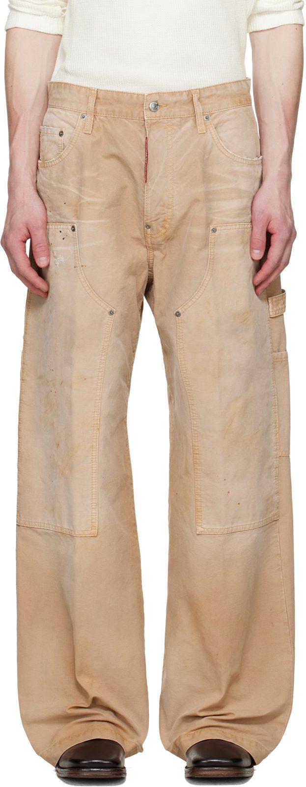 Beige Garment Dyed Baggy Carpenter Trousers 261148M186026