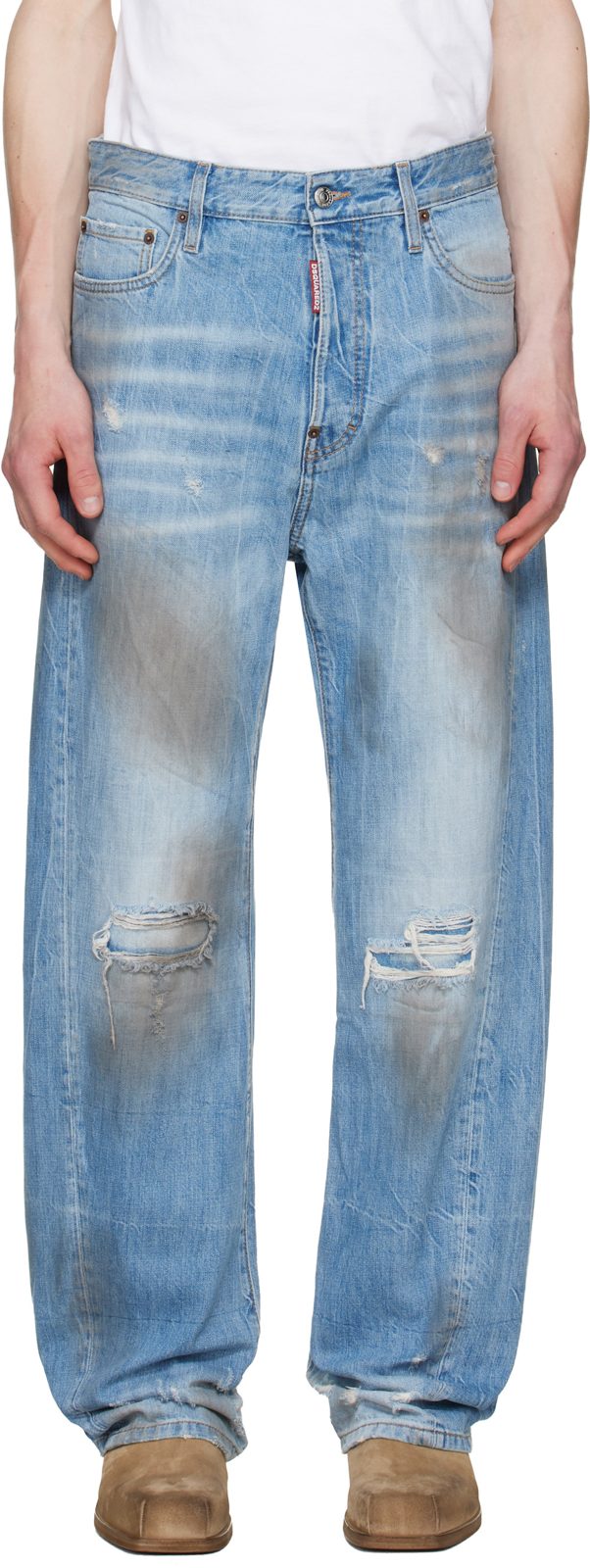 Blue Light Dirty Wash Loose Twist Jeans 261148M186025
