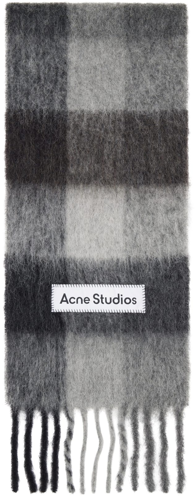 Blue & Gray Mohair Check Scarf 261129M150036