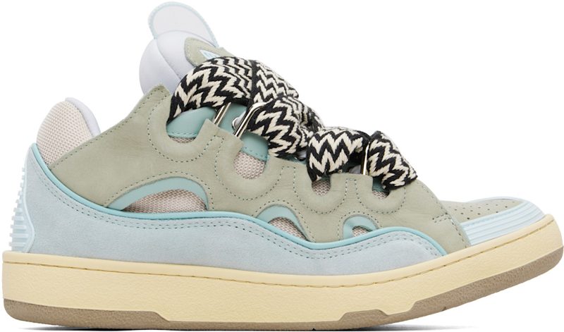 Blue Leather Curb Sneakers 261254M237109