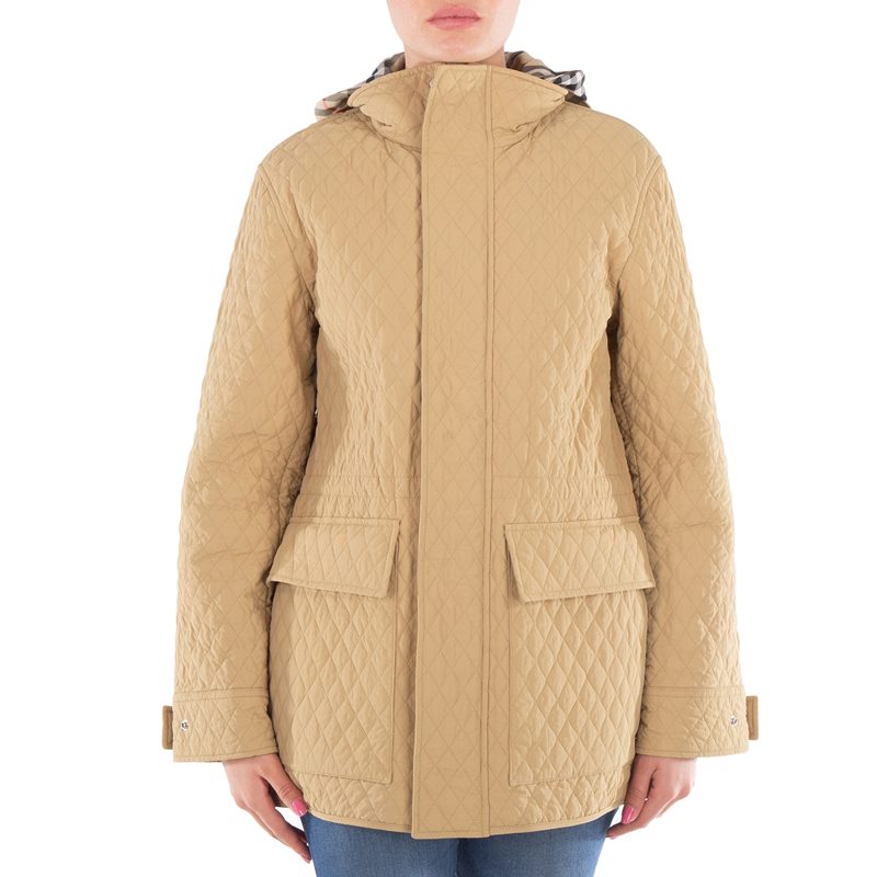 Check Pattern Quilted Hooded Jacket_Flax